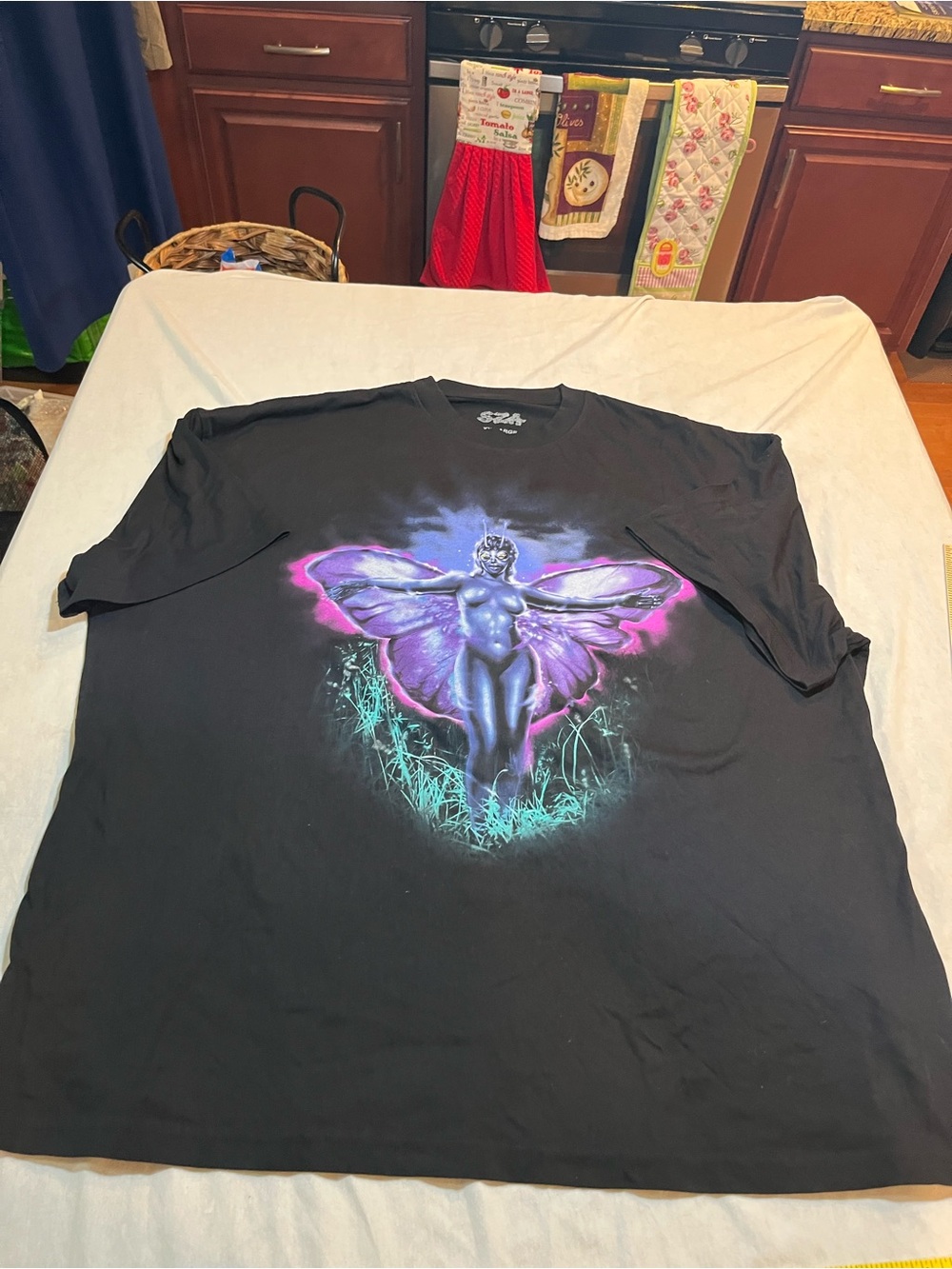 SZA Black Graphic T-Shirt with Purple Fairy Artwork size XXL
